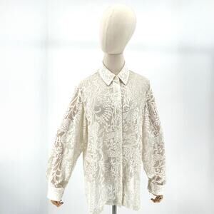 Vintage 90s Gotcha Covered Ivory Velvet Burnout Floral Blouse